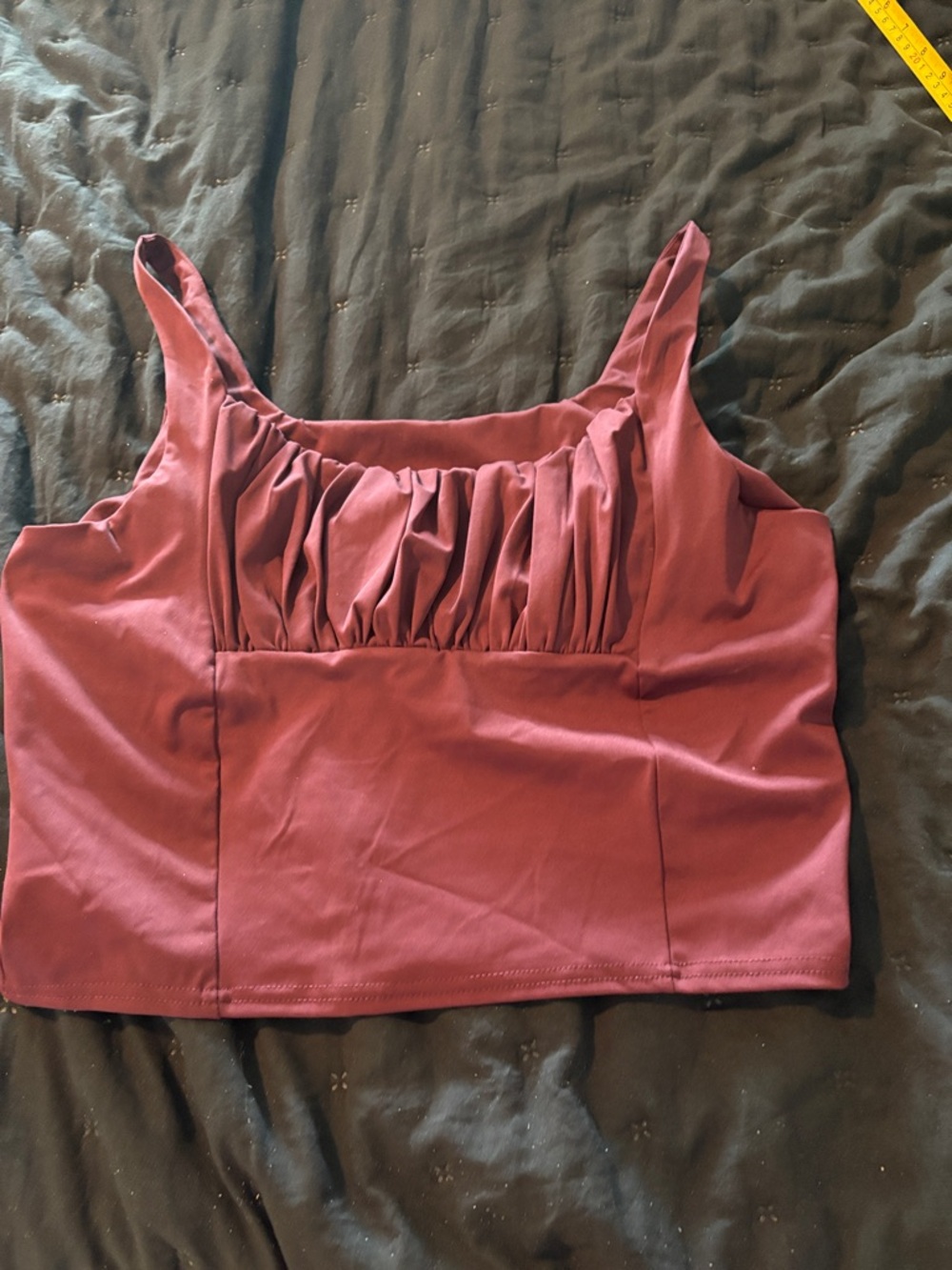 Ruched Square-Neck Crop Tank Top in Wine